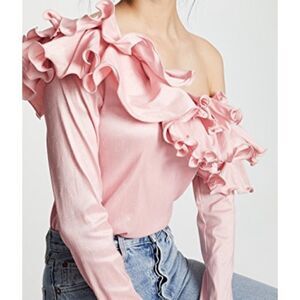 NWT Petersyn Lou One Shoulder Blouse- Cameo Pink Ruffle Size Small